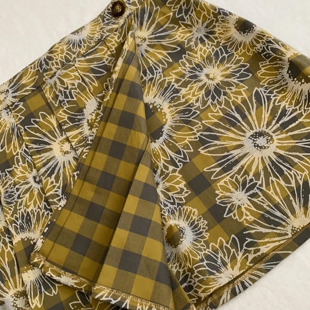 Urban Outfitters | Boho Dark Academia Pleated Plaid Floral Mini Wrap Front Skirt - Picture 7 of 16